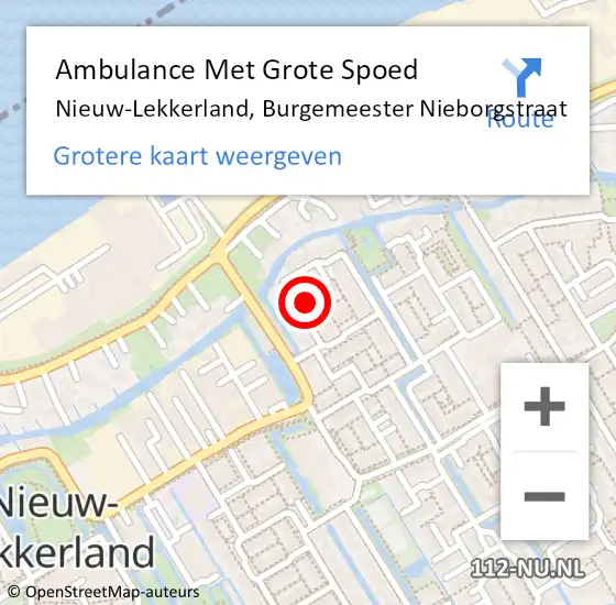 Locatie op kaart van de 112 melding: Ambulance Met Grote Spoed Naar Nieuw-Lekkerland, Burgemeester Nieborgstraat op 25 augustus 2024 13:33