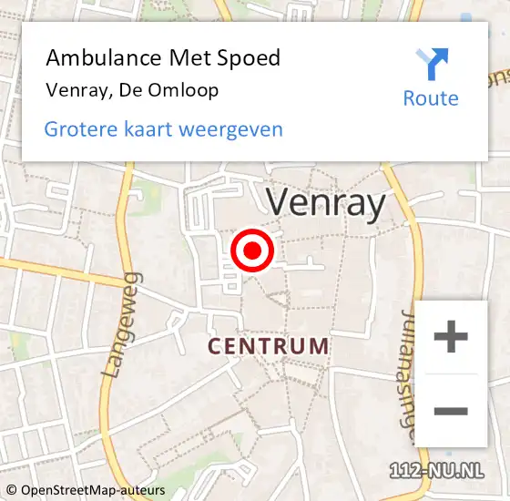 Locatie op kaart van de 112 melding: Ambulance Met Spoed Naar Venray, De Omloop op 17 oktober 2014 17:05