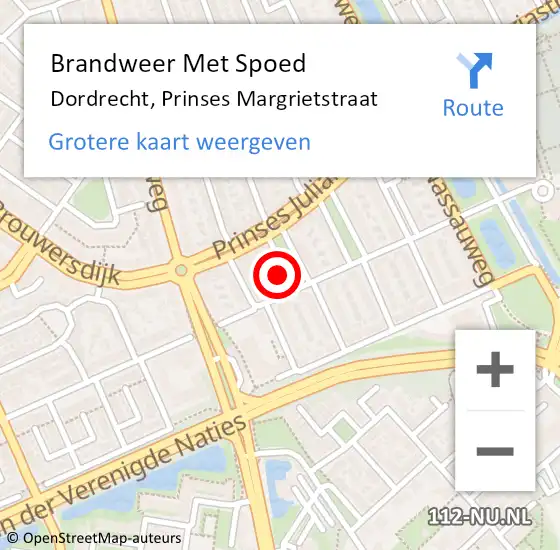 Locatie op kaart van de 112 melding: Brandweer Met Spoed Naar Dordrecht, Prinses Margrietstraat op 25 augustus 2024 13:53