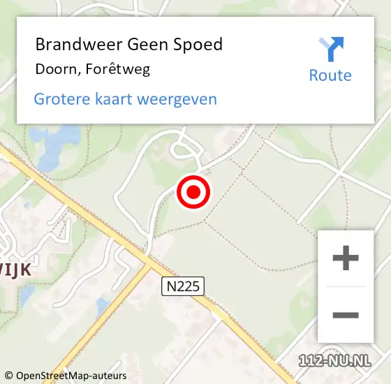 Locatie op kaart van de 112 melding: Brandweer Geen Spoed Naar Doorn, Forêtweg op 25 augustus 2024 13:56