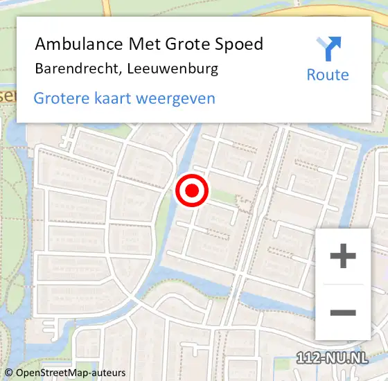 Locatie op kaart van de 112 melding: Ambulance Met Grote Spoed Naar Barendrecht, Leeuwenburg op 25 augustus 2024 14:14