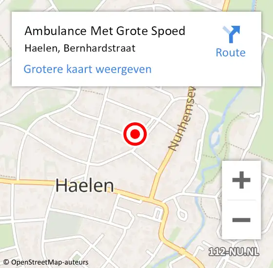 Locatie op kaart van de 112 melding: Ambulance Met Grote Spoed Naar Haelen, Bernhardstraat op 25 augustus 2024 14:19