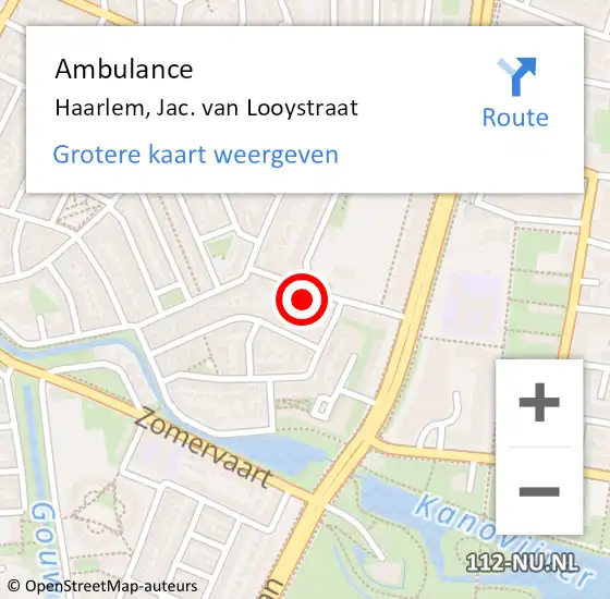 Locatie op kaart van de 112 melding: Ambulance Haarlem, Jac. van Looystraat op 25 augustus 2024 14:32