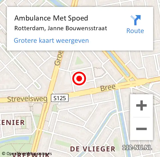 Locatie op kaart van de 112 melding: Ambulance Met Spoed Naar Rotterdam, Janne Bouwensstraat op 25 augustus 2024 14:35