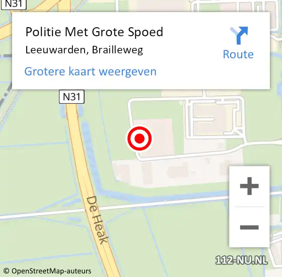 Locatie op kaart van de 112 melding: Politie Met Grote Spoed Naar Leeuwarden, Brailleweg op 25 augustus 2024 14:39