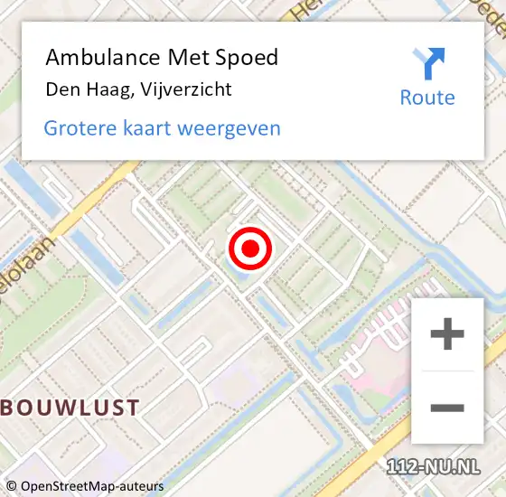 Locatie op kaart van de 112 melding: Ambulance Met Spoed Naar Den Haag, Vijverzicht op 25 augustus 2024 15:04