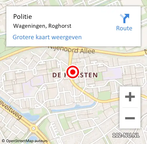 Locatie op kaart van de 112 melding: Politie Wageningen, Roghorst op 25 augustus 2024 15:07