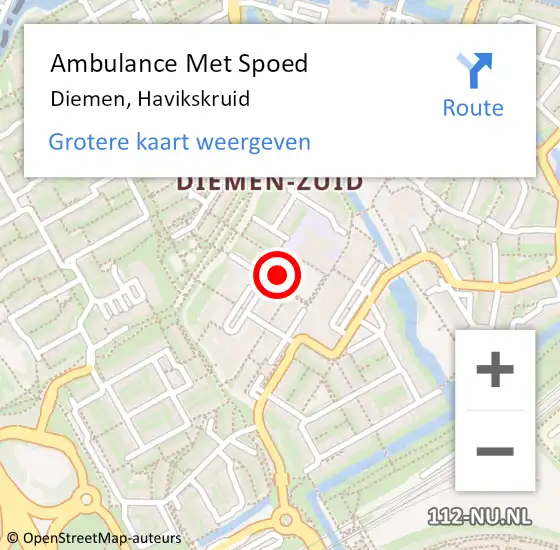 Locatie op kaart van de 112 melding: Ambulance Met Spoed Naar Diemen, Havikskruid op 25 augustus 2024 15:47