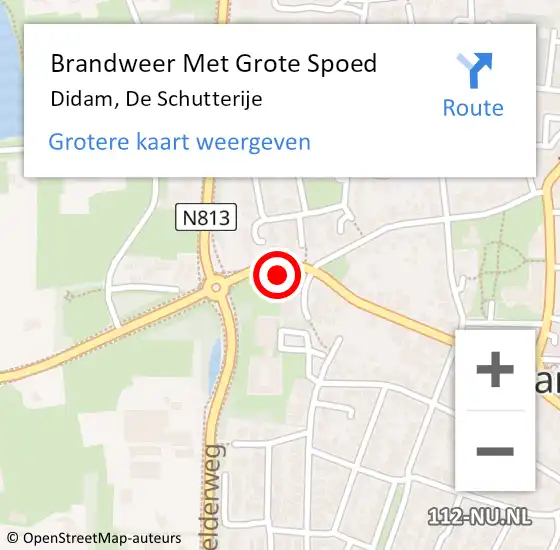 Locatie op kaart van de 112 melding: Brandweer Met Grote Spoed Naar Didam, De Schutterije op 25 augustus 2024 15:50