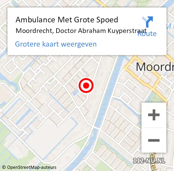 Locatie op kaart van de 112 melding: Ambulance Met Grote Spoed Naar Moordrecht, Doctor Abraham Kuyperstraat op 25 augustus 2024 15:58