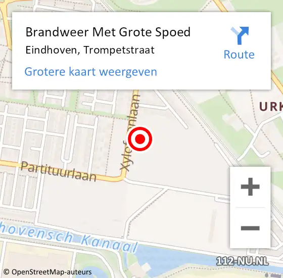 Locatie op kaart van de 112 melding: Brandweer Met Grote Spoed Naar Eindhoven, Trompetstraat op 25 augustus 2024 16:10