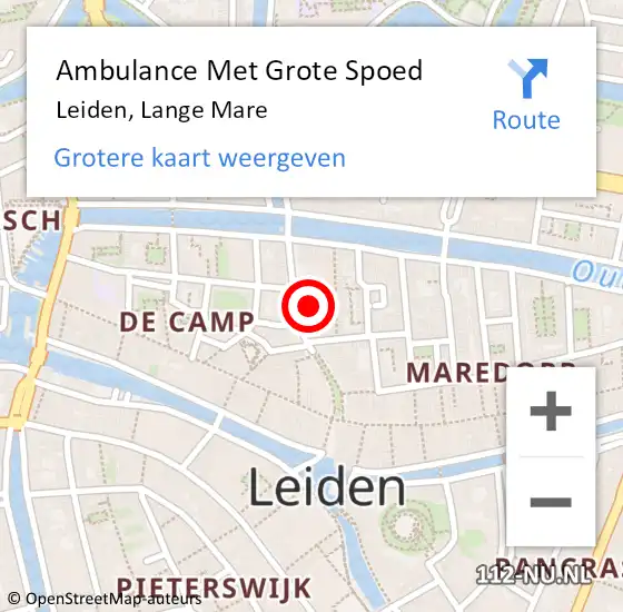 Locatie op kaart van de 112 melding: Ambulance Met Grote Spoed Naar Leiden, Lange Mare op 25 augustus 2024 16:27