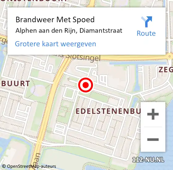 Locatie op kaart van de 112 melding: Brandweer Met Spoed Naar Alphen aan den Rijn, Diamantstraat op 25 augustus 2024 16:39