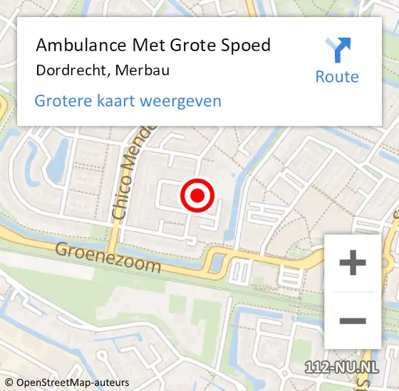 Locatie op kaart van de 112 melding: Ambulance Met Grote Spoed Naar Dordrecht, Merbau op 25 augustus 2024 16:59