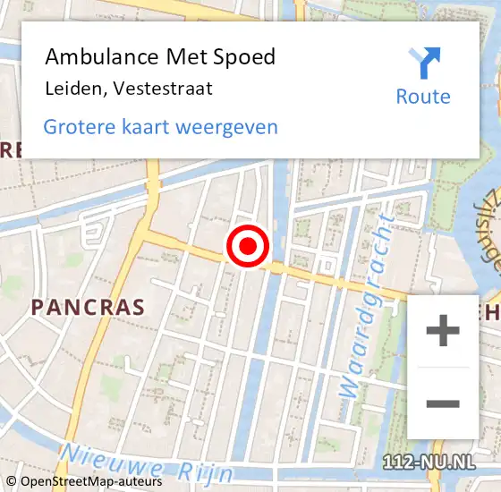 Locatie op kaart van de 112 melding: Ambulance Met Spoed Naar Leiden, Vestestraat op 25 augustus 2024 17:15