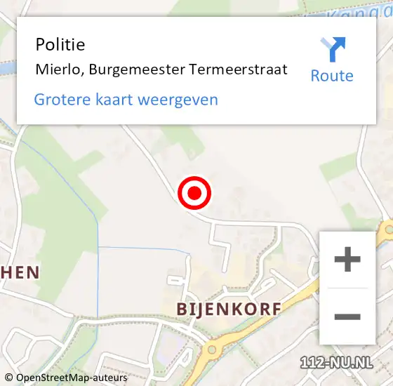 Locatie op kaart van de 112 melding: Politie Mierlo, Burgemeester Termeerstraat op 25 augustus 2024 17:19