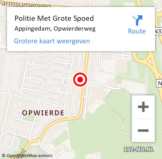 Locatie op kaart van de 112 melding: Politie Met Grote Spoed Naar Appingedam, Opwierderweg op 25 augustus 2024 17:28