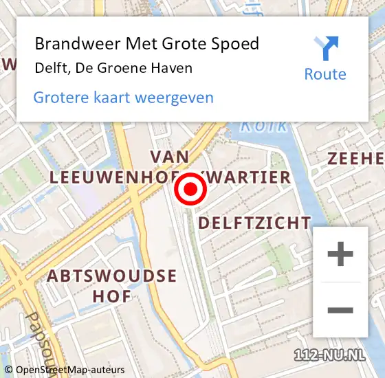 Locatie op kaart van de 112 melding: Brandweer Met Grote Spoed Naar Delft, De Groene Haven op 25 augustus 2024 17:34