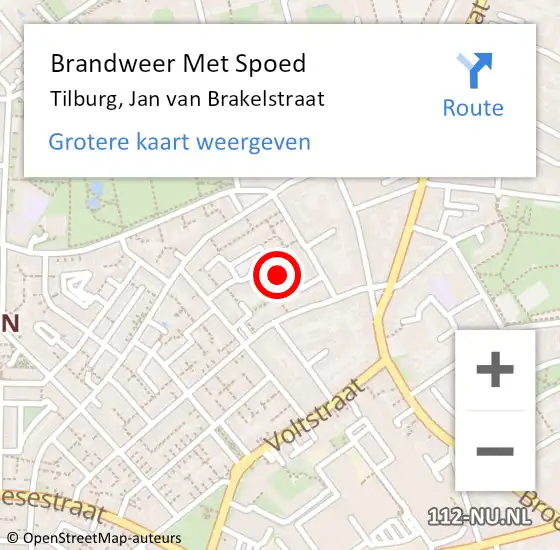 Locatie op kaart van de 112 melding: Brandweer Met Spoed Naar Tilburg, Jan van Brakelstraat op 25 augustus 2024 17:49