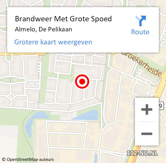 Locatie op kaart van de 112 melding: Brandweer Met Grote Spoed Naar Almelo, De Pelikaan op 25 augustus 2024 18:31