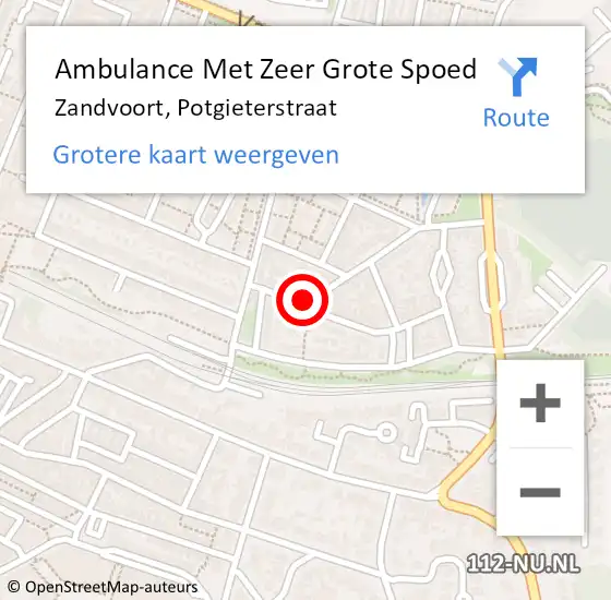 Locatie op kaart van de 112 melding: Ambulance Met Zeer Grote Spoed Naar Zandvoort, Potgieterstraat op 25 augustus 2024 18:43