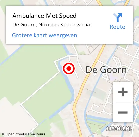 Locatie op kaart van de 112 melding: Ambulance Met Spoed Naar De Goorn, Nicolaas Koppesstraat op 25 augustus 2024 18:55