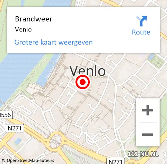 Locatie op kaart van de 112 melding: Brandweer Venlo op 25 augustus 2024 18:58