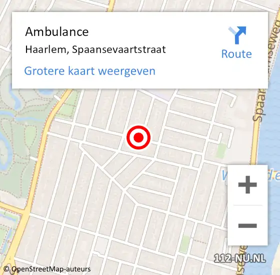 Locatie op kaart van de 112 melding: Ambulance Haarlem, Spaansevaartstraat op 25 augustus 2024 19:22