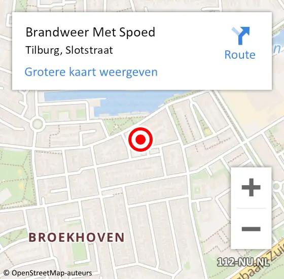 Locatie op kaart van de 112 melding: Brandweer Met Spoed Naar Tilburg, Slotstraat op 25 augustus 2024 19:33