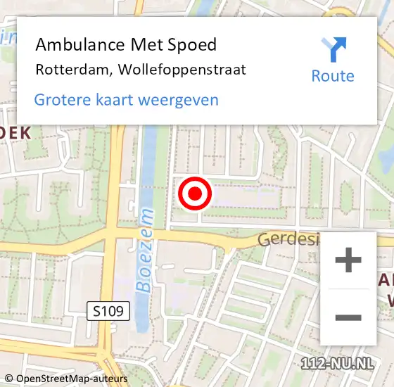 Locatie op kaart van de 112 melding: Ambulance Met Spoed Naar Rotterdam, Wollefoppenstraat op 25 augustus 2024 19:34