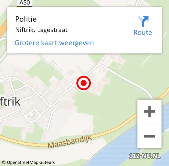 Locatie op kaart van de 112 melding: Politie Niftrik, Lagestraat op 25 augustus 2024 19:49