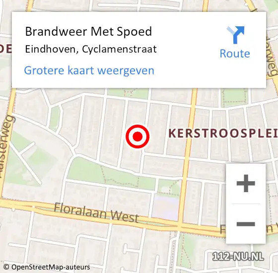 Locatie op kaart van de 112 melding: Brandweer Met Spoed Naar Eindhoven, Cyclamenstraat op 25 augustus 2024 20:21