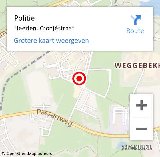 Locatie op kaart van de 112 melding: Politie Heerlen, Cronjéstraat op 25 augustus 2024 20:33