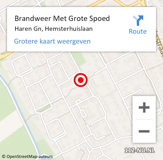 Locatie op kaart van de 112 melding: Brandweer Met Grote Spoed Naar Haren Gn, Hemsterhuislaan op 25 augustus 2024 20:56