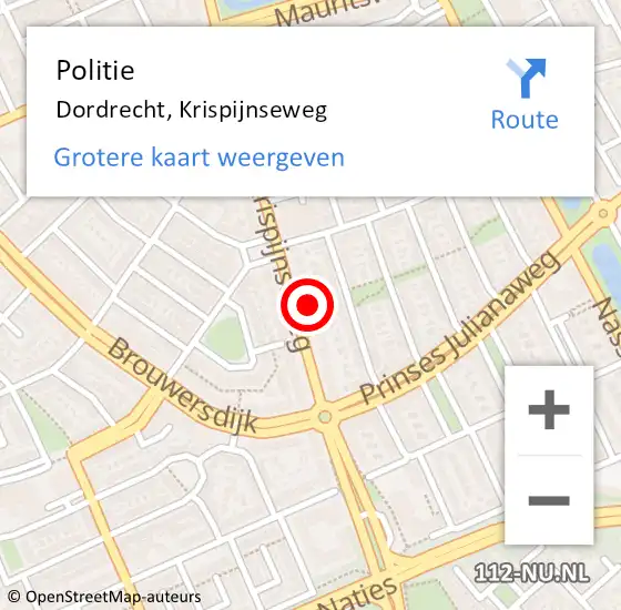 Locatie op kaart van de 112 melding: Politie Dordrecht, Krispijnseweg op 25 augustus 2024 20:56