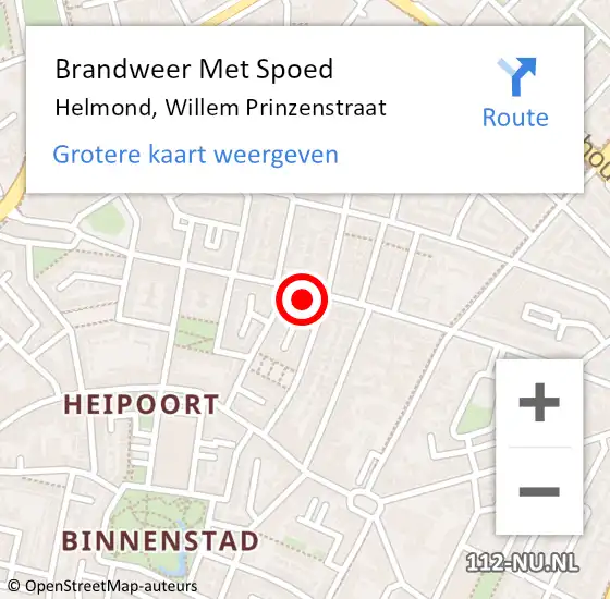 Locatie op kaart van de 112 melding: Brandweer Met Spoed Naar Helmond, Willem Prinzenstraat op 25 augustus 2024 20:59