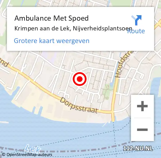 Locatie op kaart van de 112 melding: Ambulance Met Spoed Naar Krimpen aan de Lek, Nijverheidsplantsoen op 25 augustus 2024 21:01