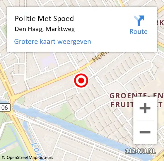 Locatie op kaart van de 112 melding: Politie Met Spoed Naar Den Haag, Marktweg op 25 augustus 2024 21:13