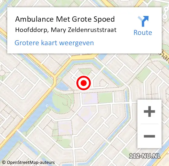 Locatie op kaart van de 112 melding: Ambulance Met Grote Spoed Naar Hoofddorp, Mary Zeldenruststraat op 25 augustus 2024 21:23