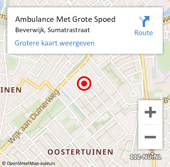 Locatie op kaart van de 112 melding: Ambulance Met Grote Spoed Naar Beverwijk, Sumatrastraat op 25 augustus 2024 21:48