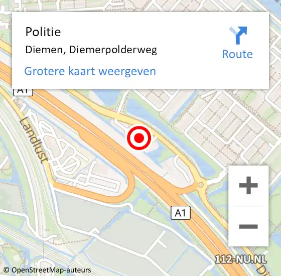 Locatie op kaart van de 112 melding: Politie Diemen, Diemerpolderweg op 25 augustus 2024 21:57