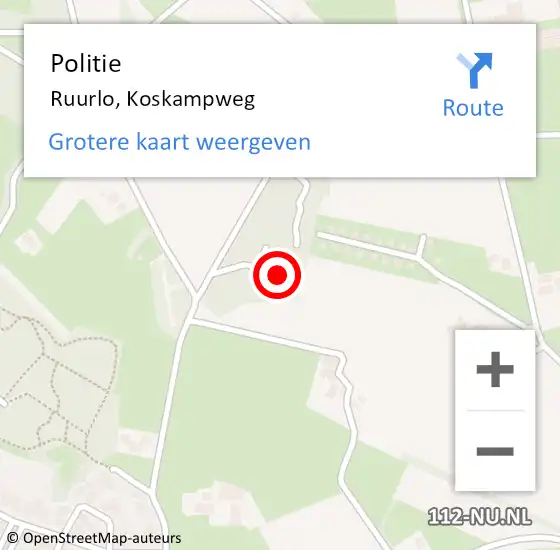 Locatie op kaart van de 112 melding: Politie Ruurlo, Koskampweg op 25 augustus 2024 21:57