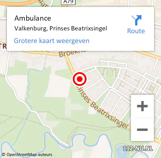 Locatie op kaart van de 112 melding: Ambulance Valkenburg, Prinses Beatrixsingel op 17 oktober 2014 17:57