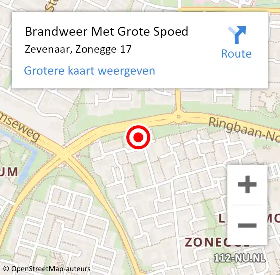 Locatie op kaart van de 112 melding: Brandweer Met Grote Spoed Naar Zevenaar, Zonegge 17 op 25 augustus 2024 22:22