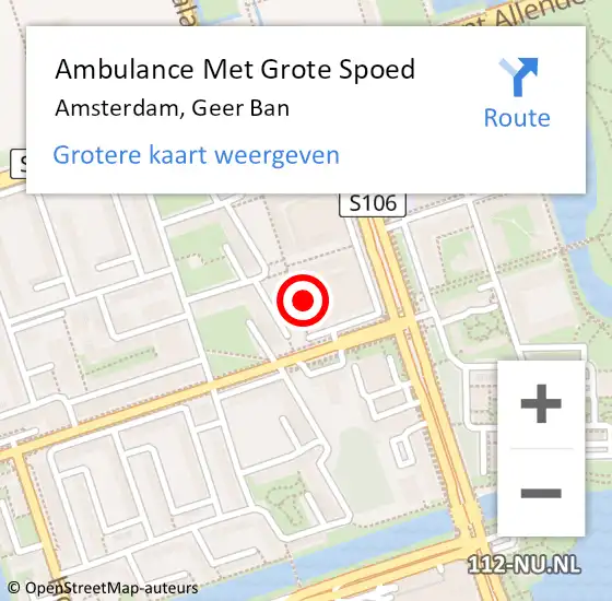 Locatie op kaart van de 112 melding: Ambulance Met Grote Spoed Naar Amsterdam, Geer Ban op 25 augustus 2024 22:40