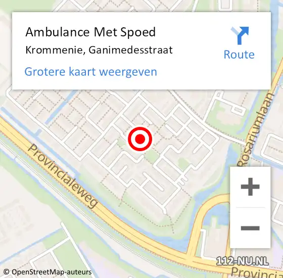 Locatie op kaart van de 112 melding: Ambulance Met Spoed Naar Krommenie, Ganimedesstraat op 25 augustus 2024 23:11