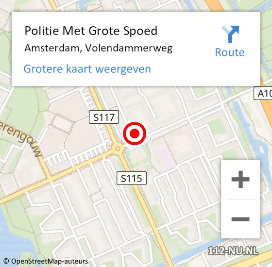 Locatie op kaart van de 112 melding: Politie Met Grote Spoed Naar Amsterdam, Volendammerweg op 25 augustus 2024 23:42