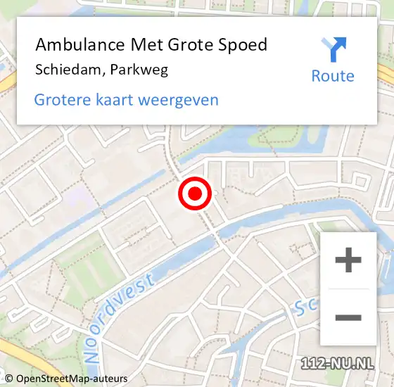 Locatie op kaart van de 112 melding: Ambulance Met Grote Spoed Naar Schiedam, Parkweg op 25 augustus 2024 23:50