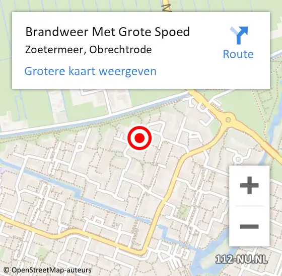 Locatie op kaart van de 112 melding: Brandweer Met Grote Spoed Naar Zoetermeer, Obrechtrode op 26 augustus 2024 00:20