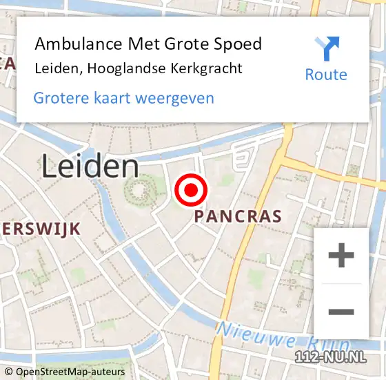 Locatie op kaart van de 112 melding: Ambulance Met Grote Spoed Naar Leiden, Hooglandse Kerkgracht op 26 augustus 2024 00:26